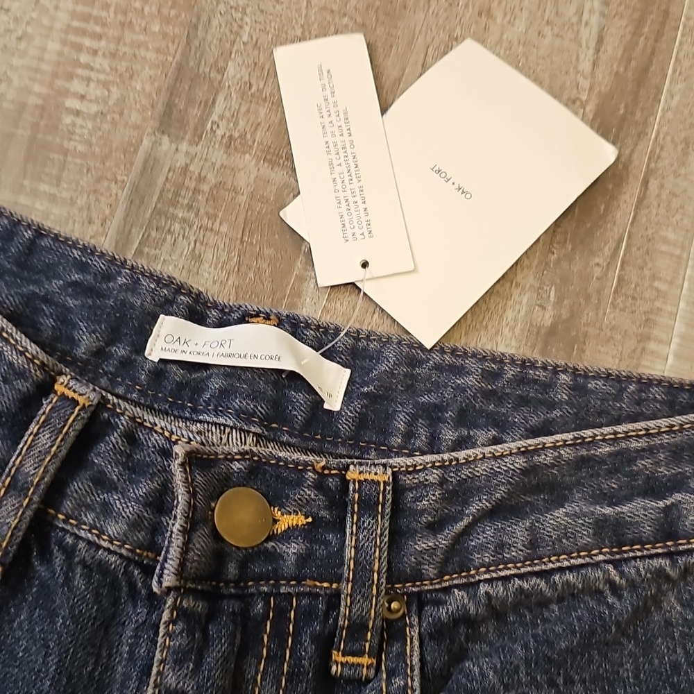 NWT Oak + Fort Jeans Mid-Rise Curved Leg Dark Wash Denim Pants XS Baggy Relaxed - Picture 5 of 11